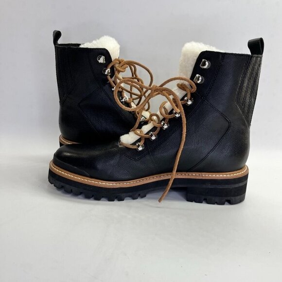 Marc Fisher LTD Izzie Shearling-Lined Leather Work Boots SIze 9.5 M Black - Picture 6 of 16